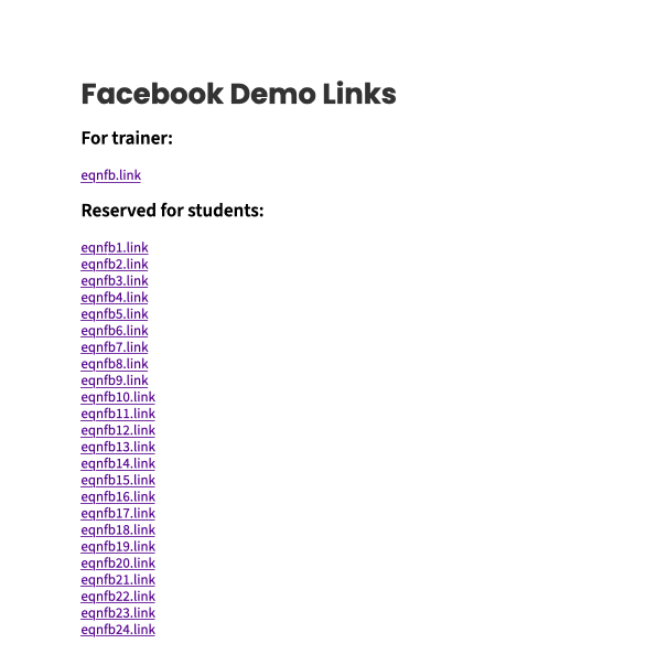 Facebook Demo Links